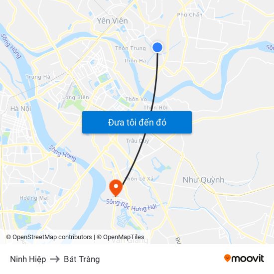 Ninh Hiệp to Bát Tràng map