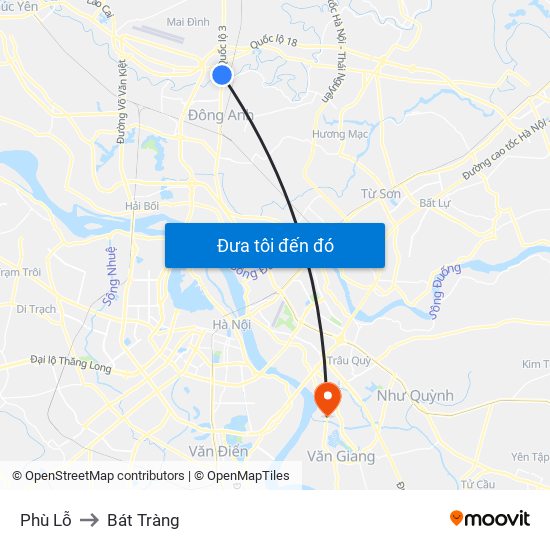 Phù Lỗ to Bát Tràng map