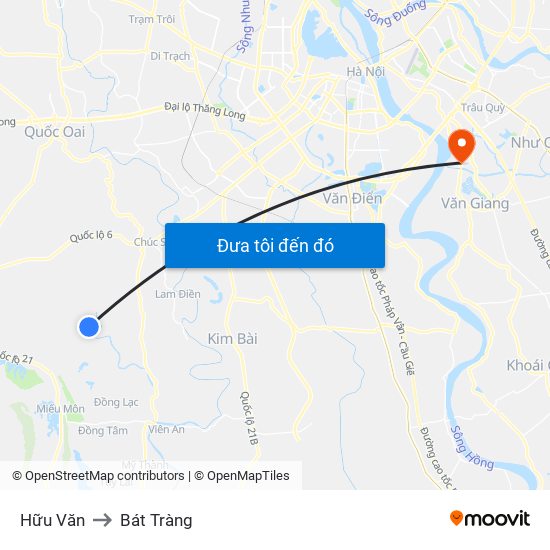 Hữu Văn to Bát Tràng map