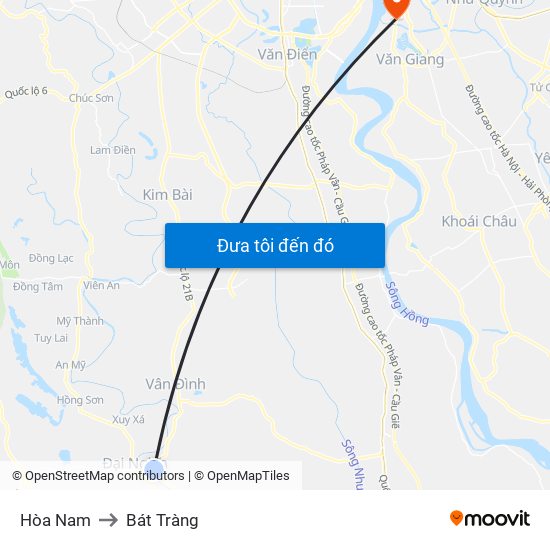 Hòa Nam to Bát Tràng map