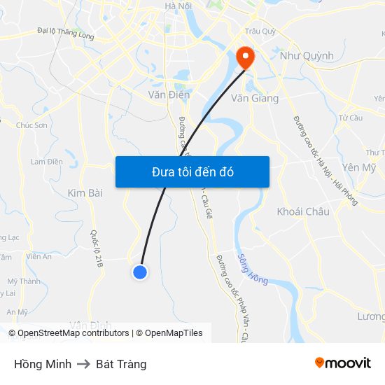 Hồng Minh to Bát Tràng map