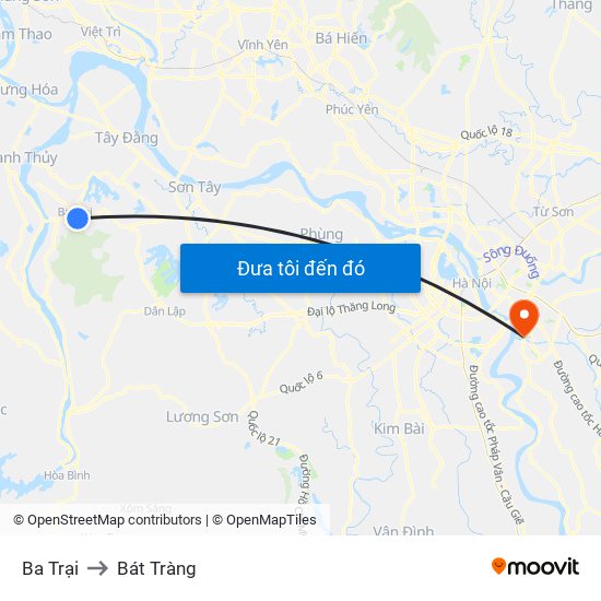 Ba Trại to Bát Tràng map