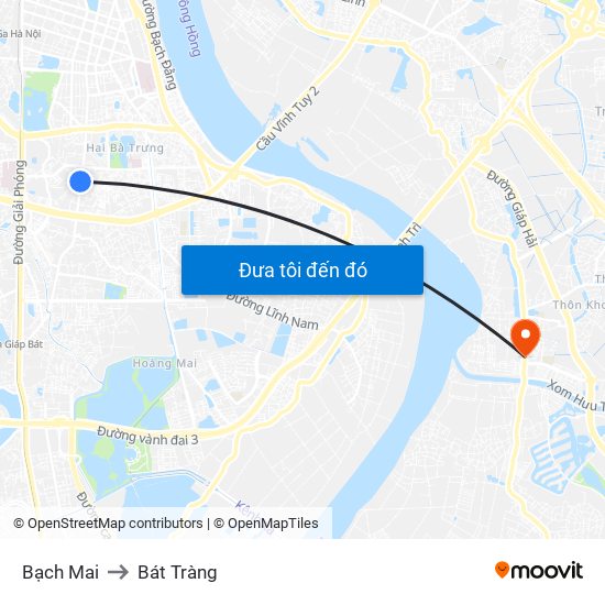 Bạch Mai to Bát Tràng map