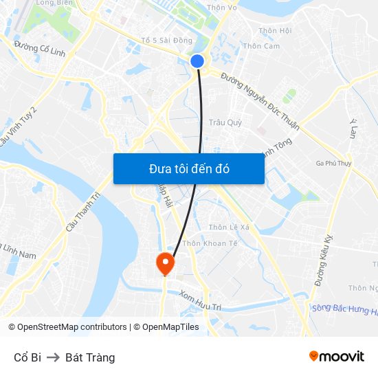 Cổ Bi to Bát Tràng map