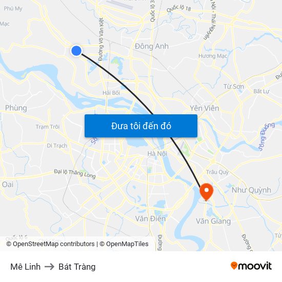 Mê Linh to Bát Tràng map