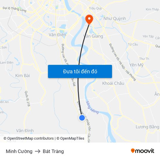 Minh Cường to Bát Tràng map
