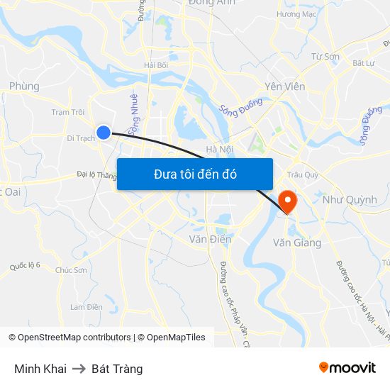 Minh Khai to Bát Tràng map
