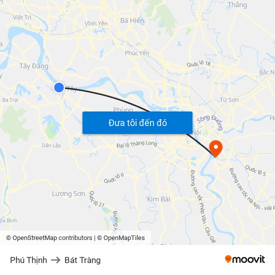 Phú Thịnh to Bát Tràng map