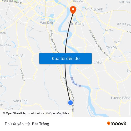 Phú Xuyên to Bát Tràng map