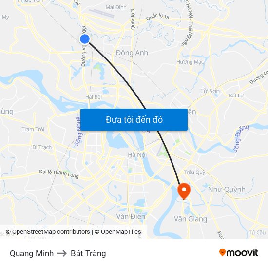 Quang Minh to Bát Tràng map