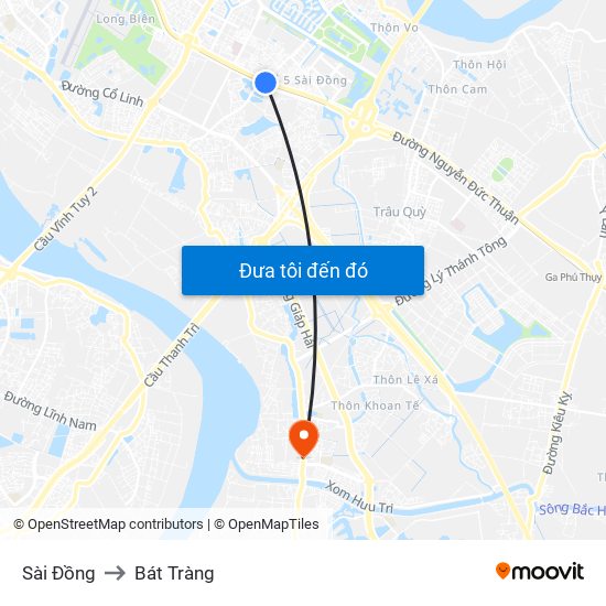 Sài Đồng to Bát Tràng map