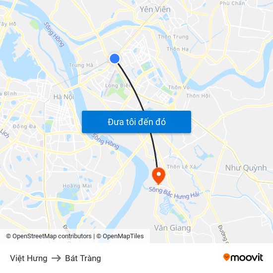 Việt Hưng to Bát Tràng map