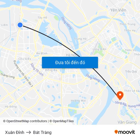 Xuân Đỉnh to Bát Tràng map