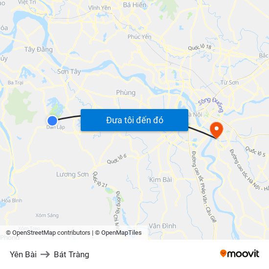 Yên Bài to Bát Tràng map