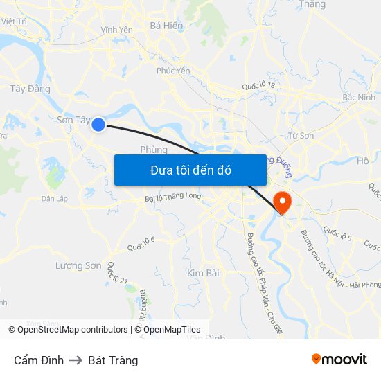 Cẩm Đình to Bát Tràng map