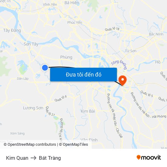 Kim Quan to Bát Tràng map