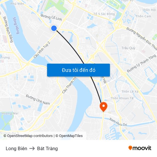 Long Biên to Bát Tràng map
