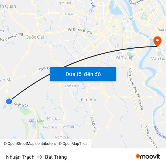 Nhuận Trạch to Bát Tràng map