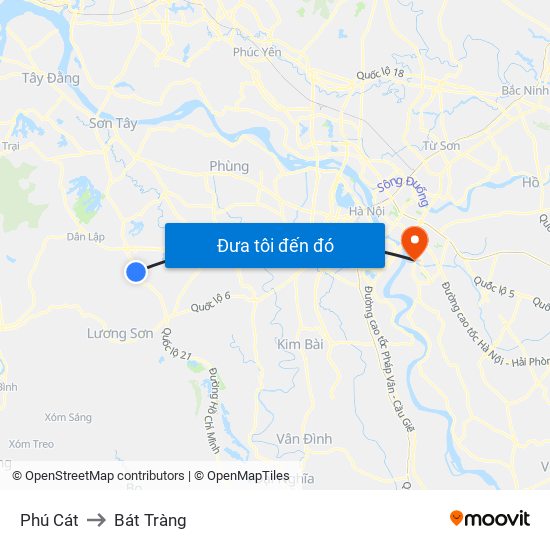 Phú Cát to Bát Tràng map