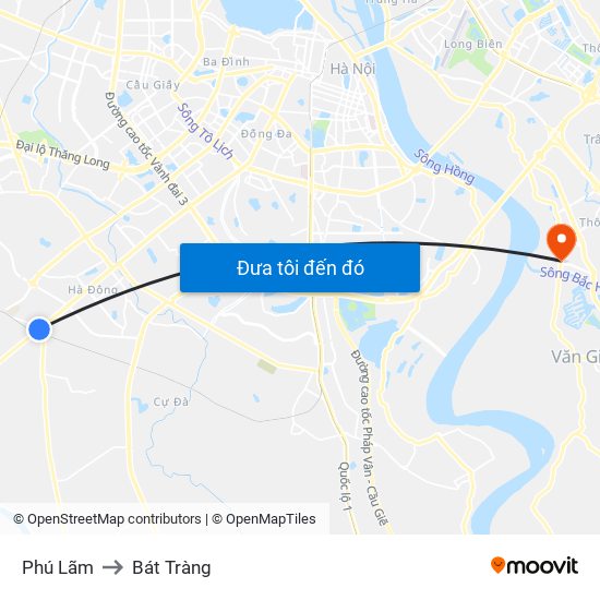 Phú Lãm to Bát Tràng map