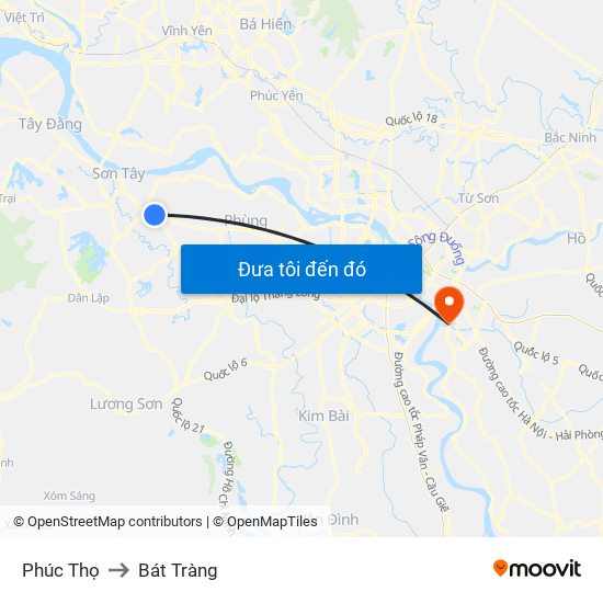 Phúc Thọ to Bát Tràng map