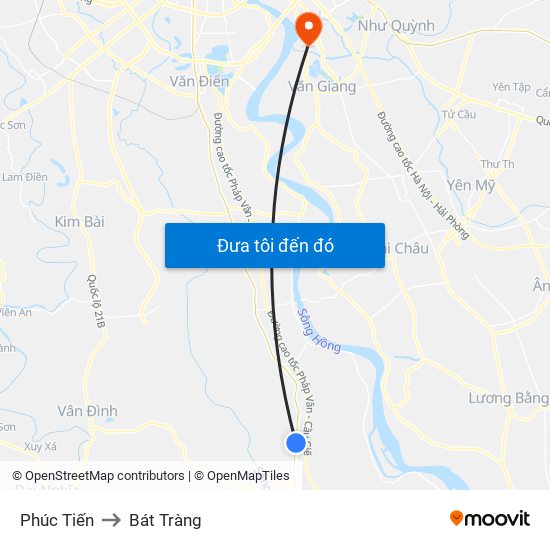 Phúc Tiến to Bát Tràng map