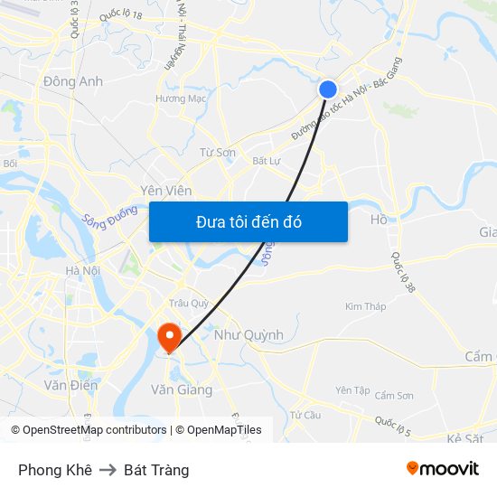 Phong Khê to Bát Tràng map