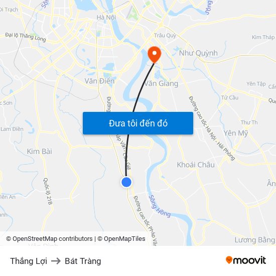 Thắng Lợi to Bát Tràng map