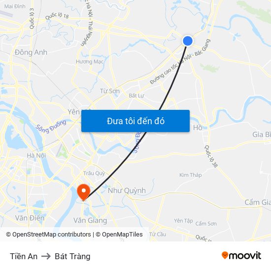 Tiền An to Bát Tràng map