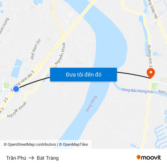 Trần Phú to Bát Tràng map