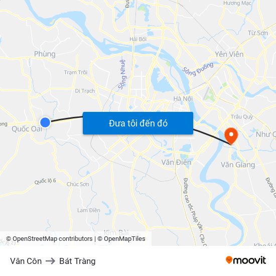 Vân Côn to Bát Tràng map