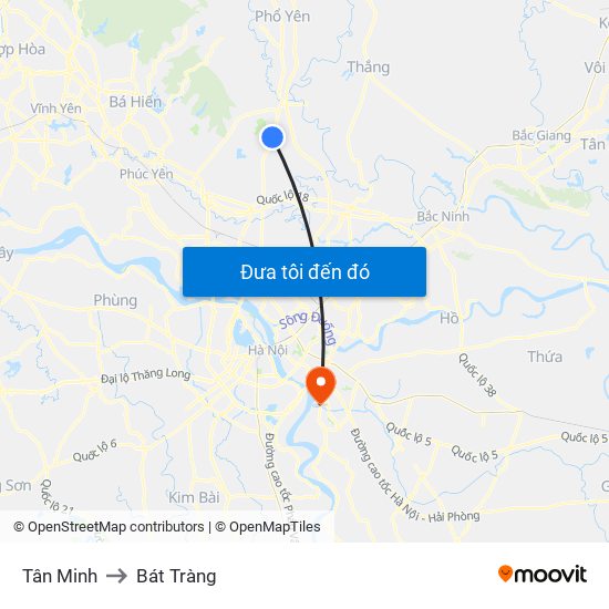 Tân Minh to Bát Tràng map