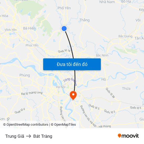 Trung Giã to Bát Tràng map