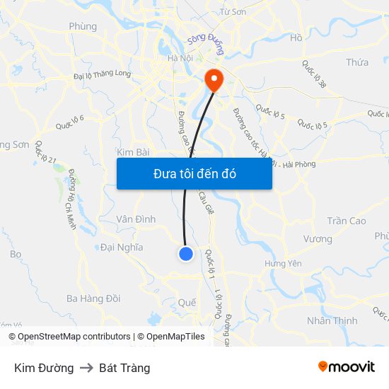 Kim Đường to Bát Tràng map