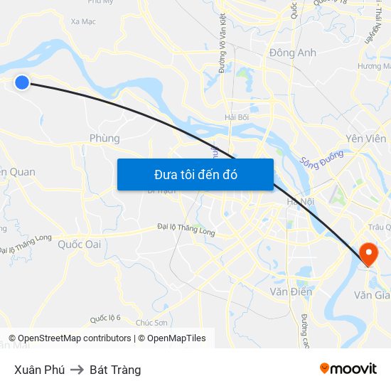 Xuân Phú to Bát Tràng map