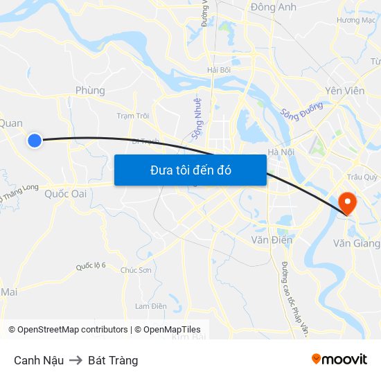 Canh Nậu to Bát Tràng map