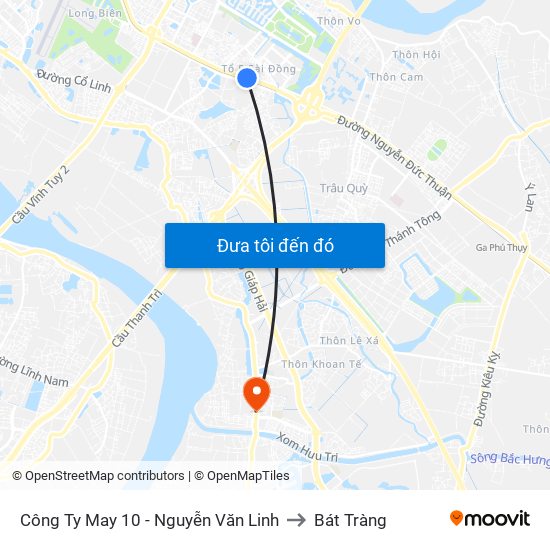 Công Ty May 10 - Nguyễn Văn Linh to Bát Tràng map