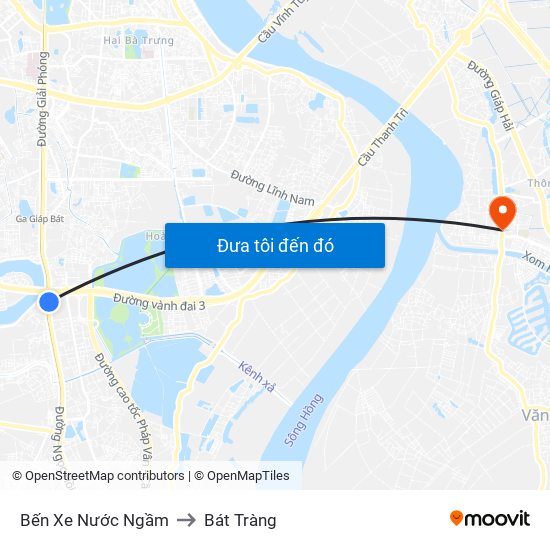 Bến Xe Nước Ngầm to Bát Tràng map