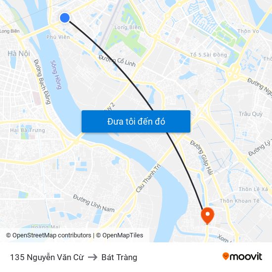 135 Nguyễn Văn Cừ to Bát Tràng map