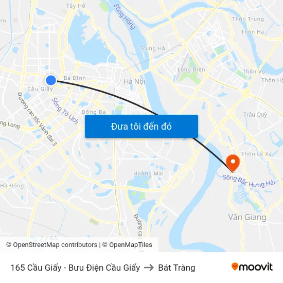 165 Cầu Giấy - Bưu Điện Cầu Giấy to Bát Tràng map