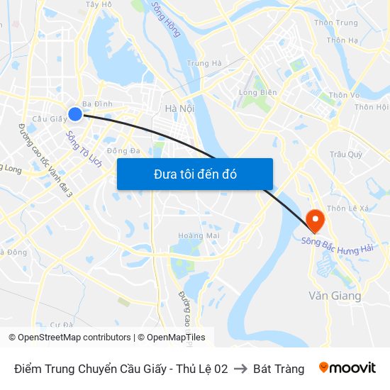 Điểm Trung Chuyển Cầu Giấy - Thủ Lệ 02 to Bát Tràng map