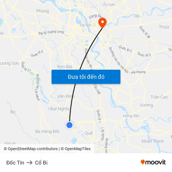 Đốc Tín to Cổ Bi map