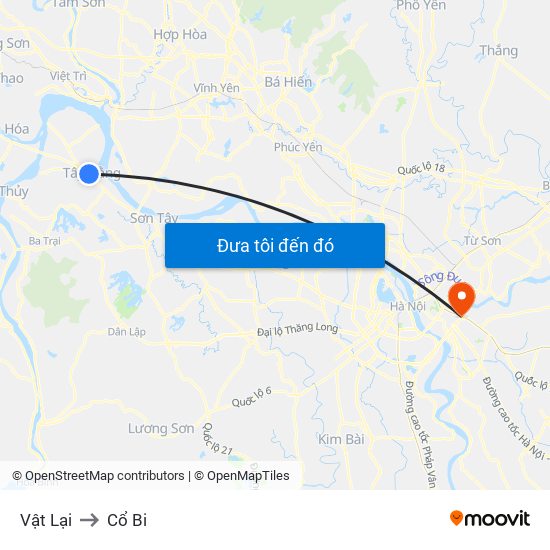 Vật Lại to Cổ Bi map