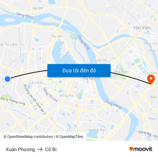 Xuân Phương to Cổ Bi map