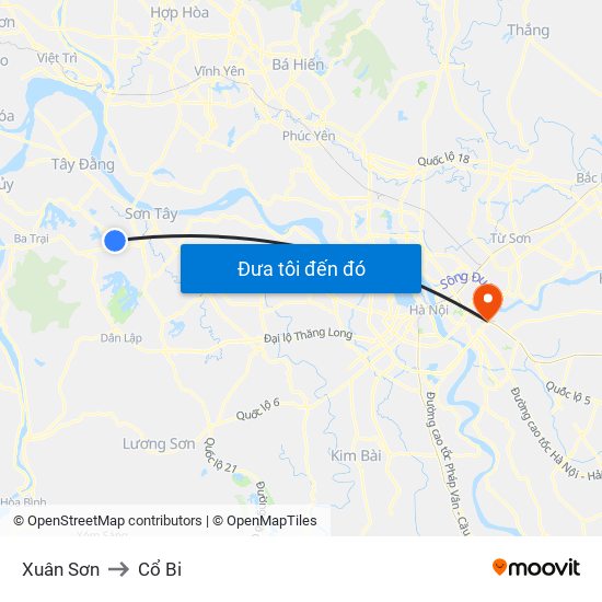 Xuân Sơn to Cổ Bi map