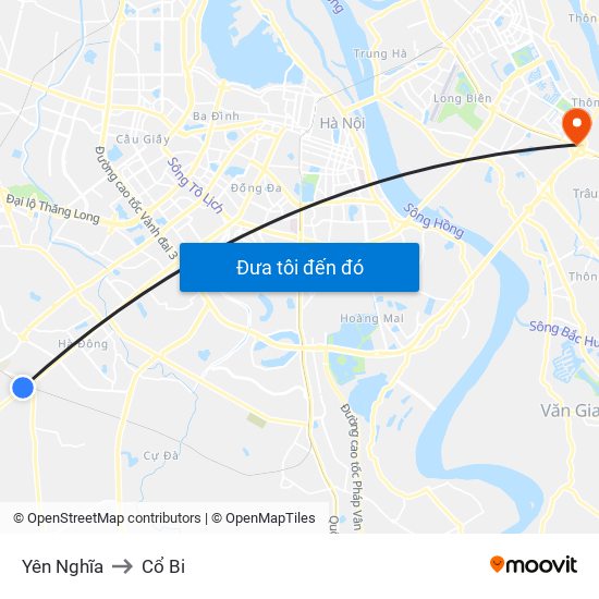 Yên Nghĩa to Cổ Bi map