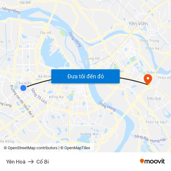 Yên Hoà to Cổ Bi map