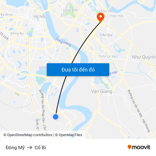 Đông Mỹ to Cổ Bi map