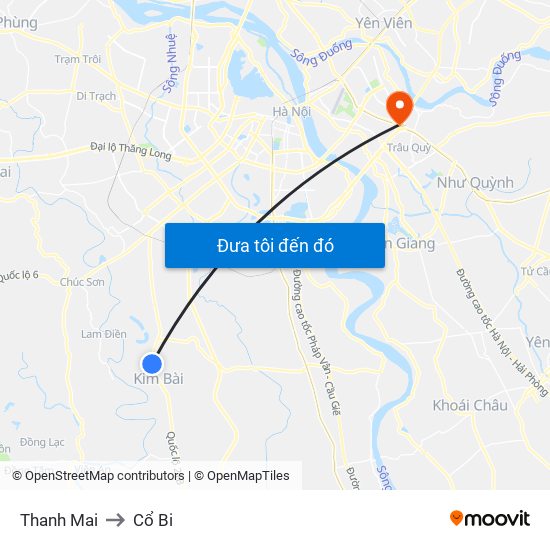 Thanh Mai to Cổ Bi map