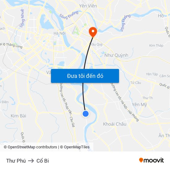 Thư Phú to Cổ Bi map